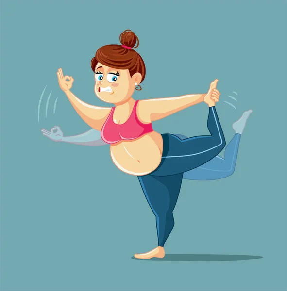 Mujer Haciendo Ejercicio Perdiendo Equilibrio Vector Dibujos Animados Ilustración — Vector de stock