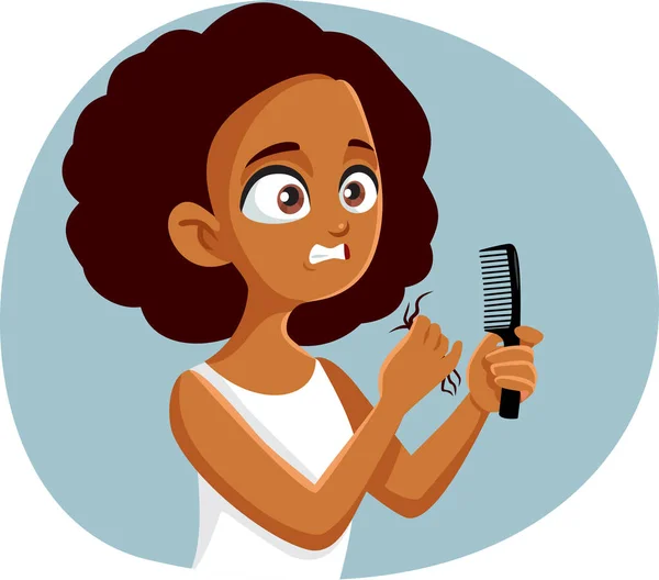 Gadis Remaja Yang Memiliki Masalah Kehilangan Rambut Vektor Kartun Menggambar - Stok Vektor