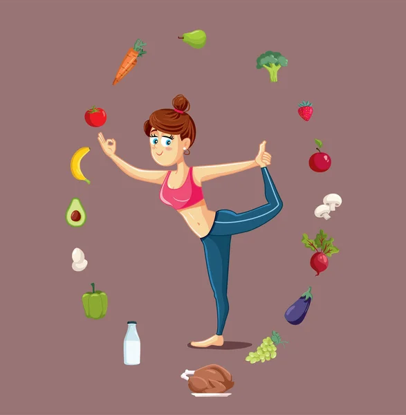 Fitness Ragazza Avendo Corretta Nutrizione Dieta Vettoriale Illustrazione Del Fumetto — Vettoriale Stock
