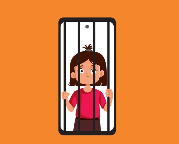 Unhappy Child Addicted Internet Smartphone Vector Cartoon — ストックベクタ