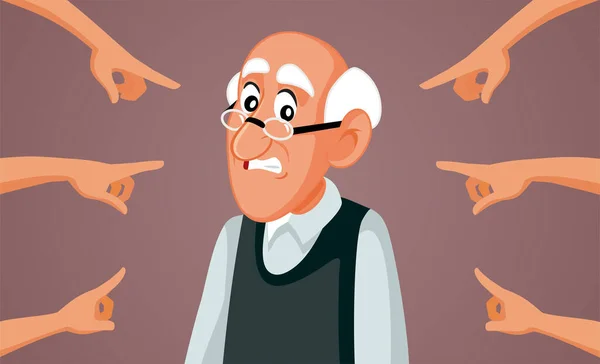 People Blaming Senior Old Man Vector Cartoon Illustration — Stock Vector