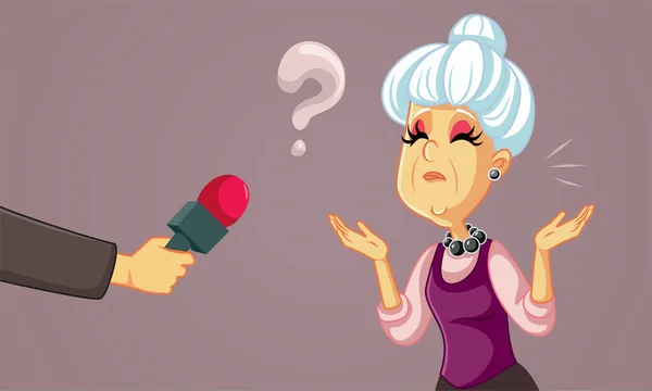 Senior Woman Trying Answer Interview Question Vector Cartoon Illustration — Διανυσματικό Αρχείο