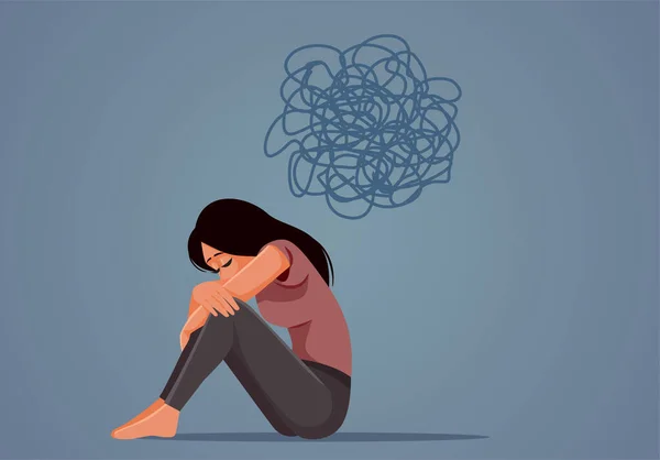 Triste Femme Ayant Sombre Dépressif Pensée Vectorielle Illustration — Image vectorielle