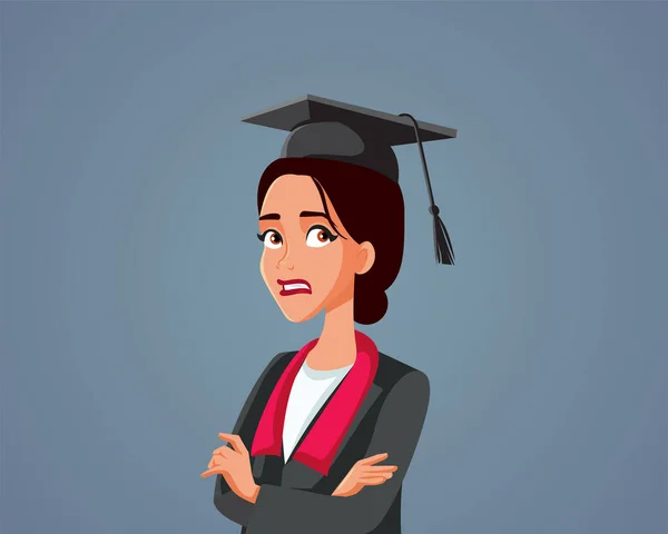 Mulher Stressada Graduação Preocupado Com Futuro Vector Cartoon —  Vetores de Stock