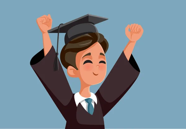 Male Student Celebrating Graduation Vector Cartoon Illustration — Stock Vector