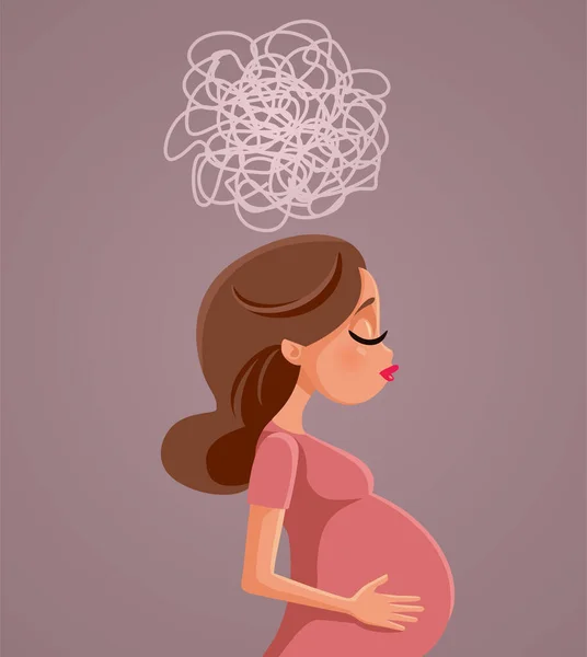 Pregnancy Brain Concept Illustration Woman Feeling Sad — Stock Vector