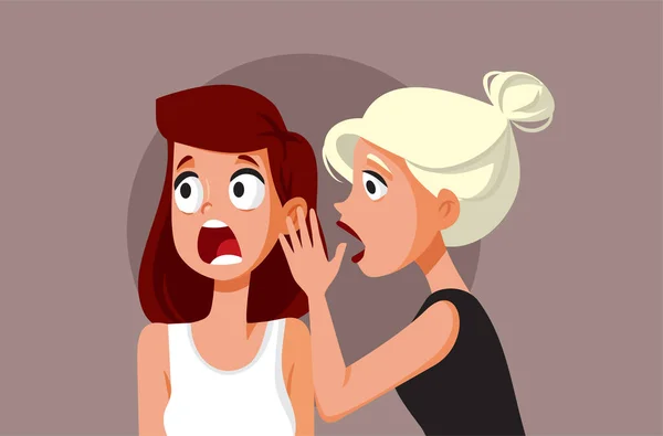 Friends Gossiping Shocking Secrets Vector Cartoon Illustration - Stok Vektor