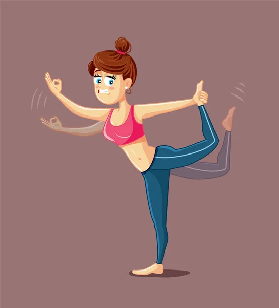 Mujer Practicando Yoga Perdiendo Equilibrio Vector Dibujos Animados — Vector de stock