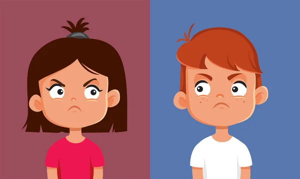 Kleine Jungen Und Mädchen Wütend Auf Einander Vektor Cartoon Illustration — Stockvektor