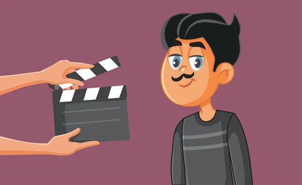 Smiling Actor Filming Motion Picture Vector Cartoon Illustration — 스톡 벡터