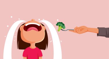 Yürüyen Kız Brokoli Vektörü Çizgi Filmini Yemeyi Reddederek Ağlıyor