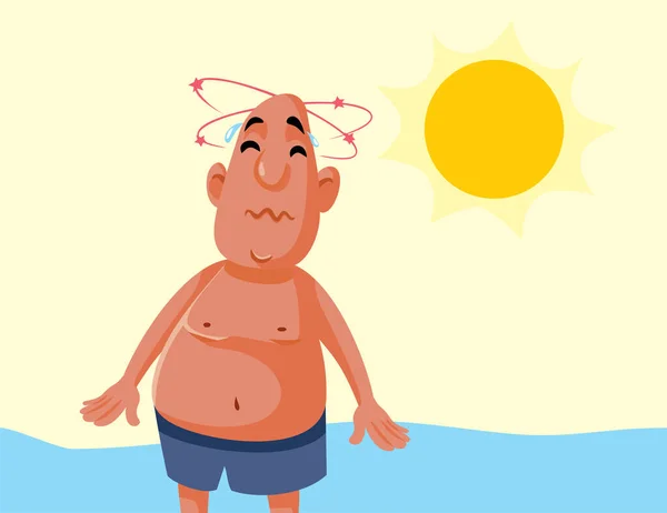 Mann Erleidet Hitzschlag Beach Vector Cartoon Zeichnung Illustration — Stockvektor