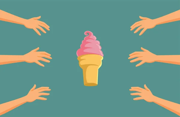 People Reaching Strawberry Ice Cream Vector Cartoon Illustration — Stock Vector
