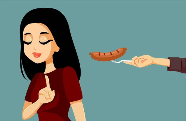 Vegan Girl Saying Meat Consumption Vector Cartoon Illustration - Stok Vektor