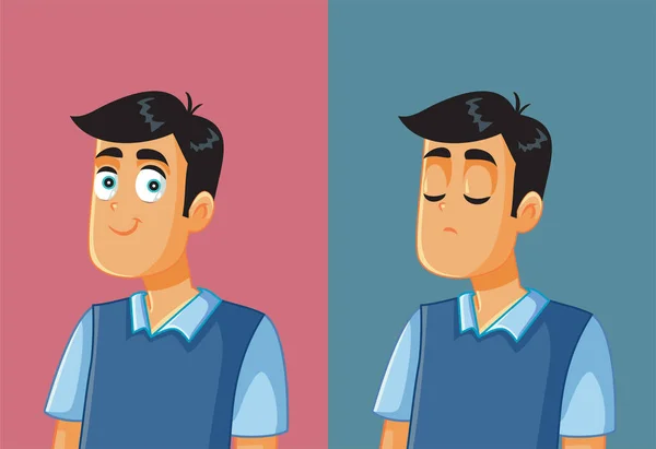 Hombre Sintiéndose Feliz Triste Vector Dibujos Animados Ilustración — Vector de stock