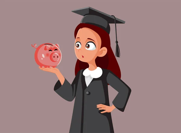 Verrast Student Houden Van Een Piggy Bank Vector Cartoon Illustratie — Stockvector