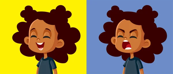 Niña Riéndose Gritando Con Enojo Vector Personaje Dibujos Animados — Vector de stock