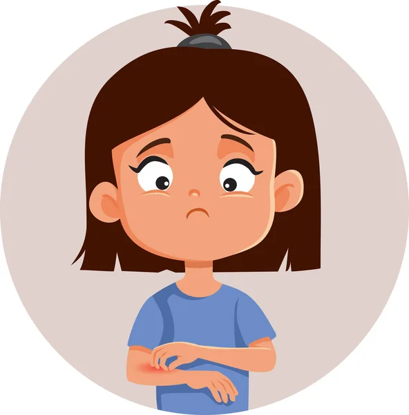 Little Girl Rash Scratching Her Arm Vector Cartoon Illustration — Vetor de Stock