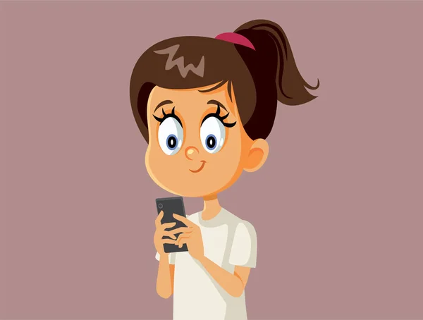 Little Girl Holding Phone Vector Cartoon Illustration — Stock vektor