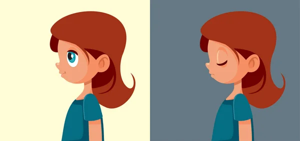 Girl Feeling Depressed Being Happy Vector Cartoon Illustration — Image vectorielle