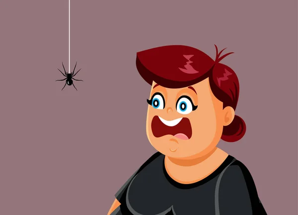 Scared Woman Having Arachnophobia Vector Cartoon Illustration —  Vetores de Stock