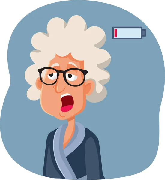 Tired Exhausted Senior Lady Yawning Vector Cartoon Illustration — Stockový vektor