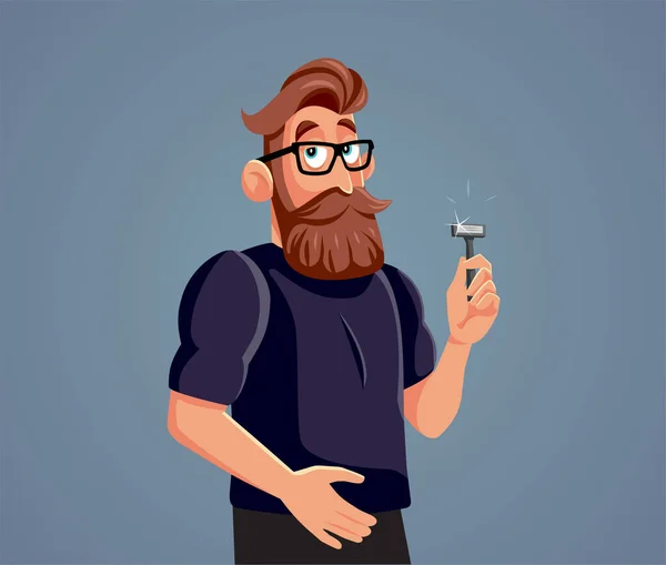 Handsome Man Holding Shaving Razor Vector Cartoon Illustration — Stockvektor