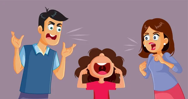 Little Girl Reacting Parents Fighting Screaming Them Vector Illustration — Image vectorielle