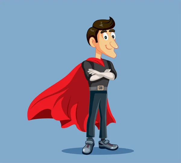 Superhero Man Wearing Red Cape Vector Cartoon Character — 图库矢量图片