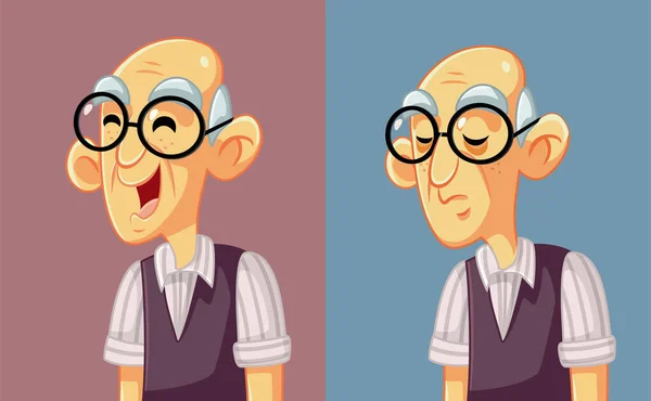 Пожилой Человек Чувствует Себя Счастливым Грустным Векторным Мультфильмом — стоковый вектор