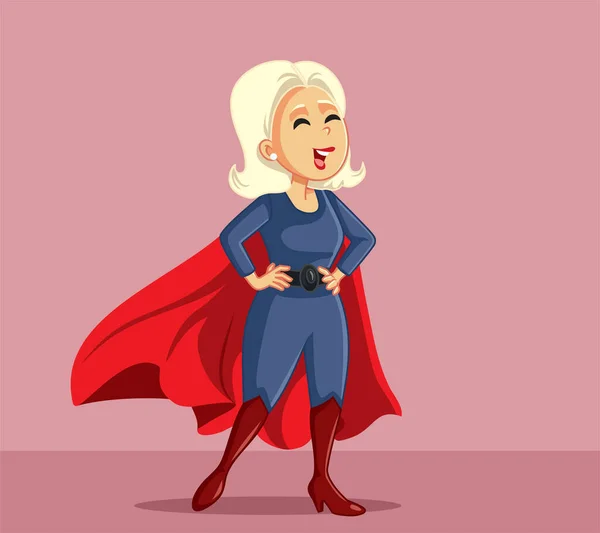 Wanita Percaya Diri Mengenakan Superhero Cape Vector Kartun Illustration - Stok Vektor