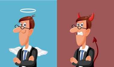 Good Angel Boss Versus Evil Demon Boss Vector Cartoon