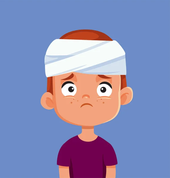 Boy Bandage Having Head Injury Vector Cartoon Illustration — Stockvector