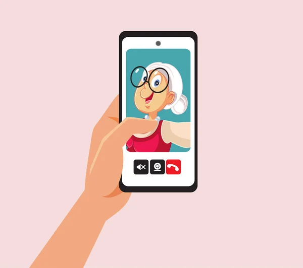 Video Call Grandma Vector Cartoon Drawing Illustration — ストックベクタ