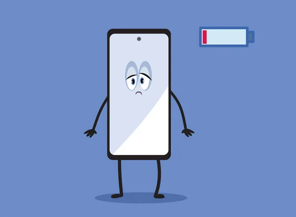 Sad Exhausted Powerless Cartoon Mobile Phone Battery Left — Wektor stockowy