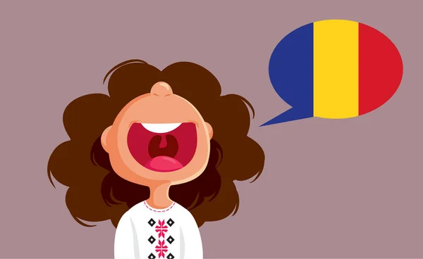 Happy Girl Speaking Romanian Vector Cartoon Illustration — Stock Vector