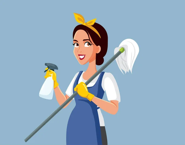 Professional Cleaner Sanitizing Spray Mop Vector Illustration — ストックベクタ