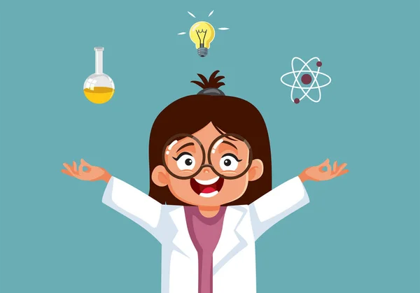 School Girl Enjoying Science Education Class Vector Cartoon Illustration — Stockvector