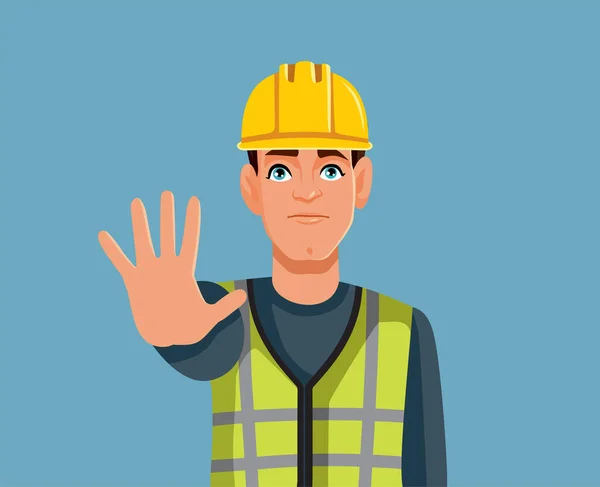 Construction Worker Making Stop Sign Vector Cartoon Illustration — Stockvektor