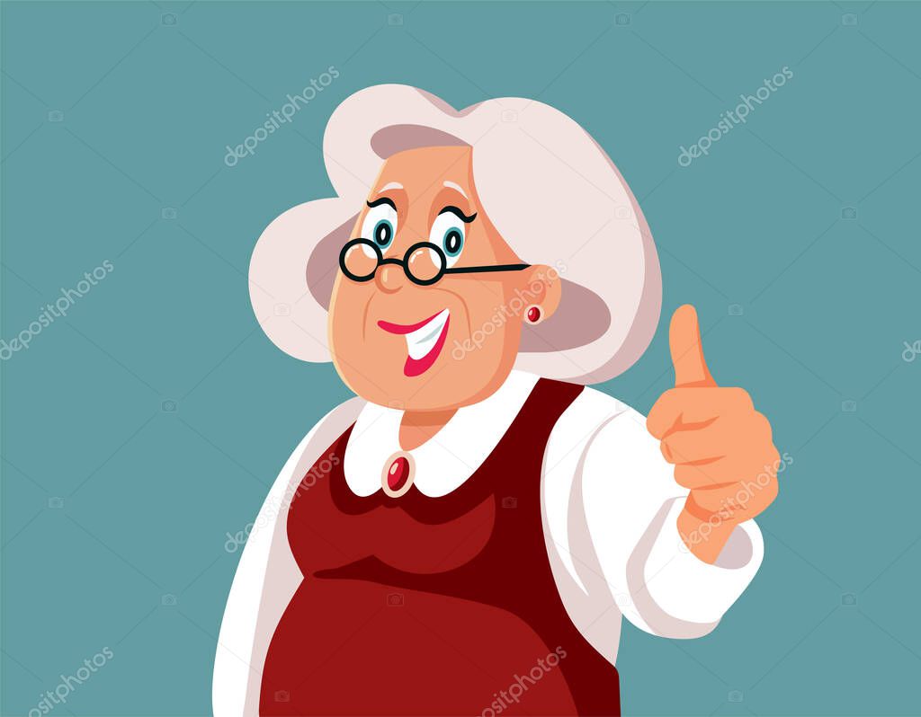 Elderly Woman Holding Thumbs up Making Ok Sign Vector Cartoon Illustration