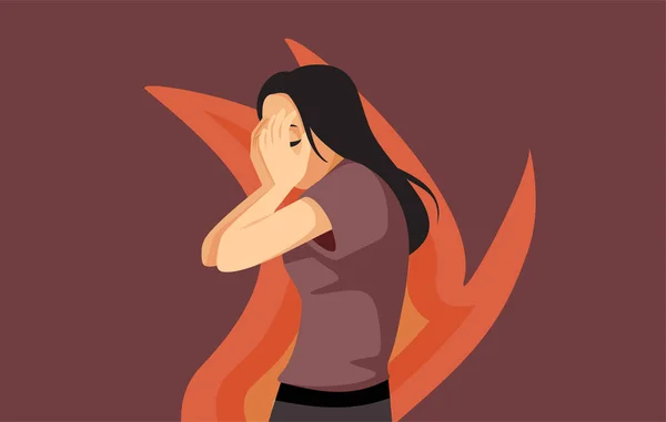 Desperate Woman Covering Her Face Crying Vector Cartoon Illustration — Διανυσματικό Αρχείο