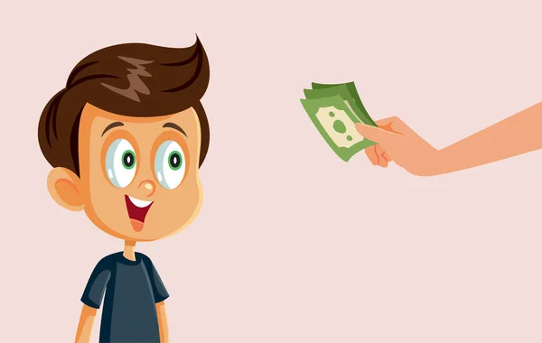 Cheerful Boy Receiving Pocket Money Allowance Vector Cartoon — Stockový vektor