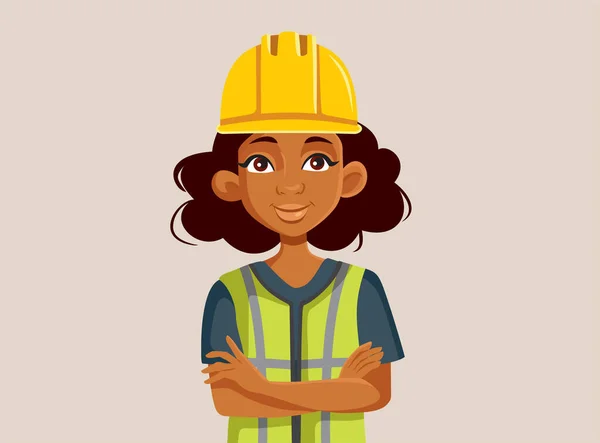 Happy Woman Wearing Hardhat Construction Vest Vector Illustration — Stock Vector
