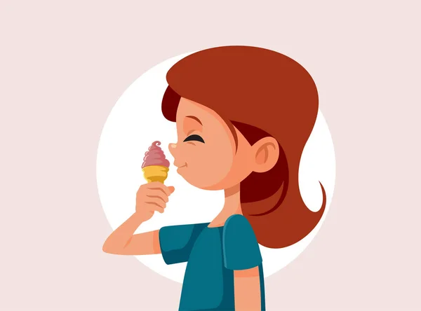 Little Girl Having Delicious Ice Cream Vector Cartoon Illustration — vektorikuva