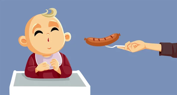 Surprised Baby Receiving Sausage His Mom Vector Cartoon Illustration — Vetor de Stock