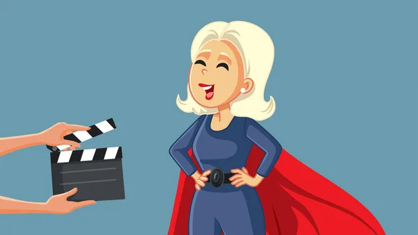 Female Superhero Lead Role Motion Picture Concept Vector Illustration — 图库矢量图片