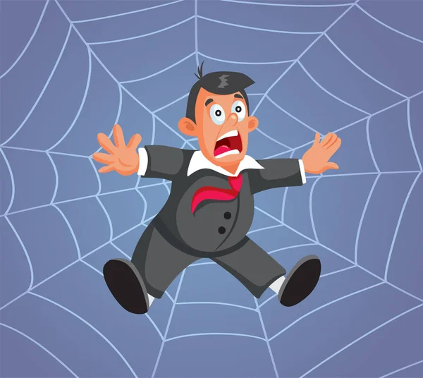 Stressed Businessman Caught Spider Web Vector Cartoon Illustration — Vettoriale Stock