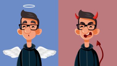Angelic versus Demonic Teenager Boy Vector Cartoon Illustration