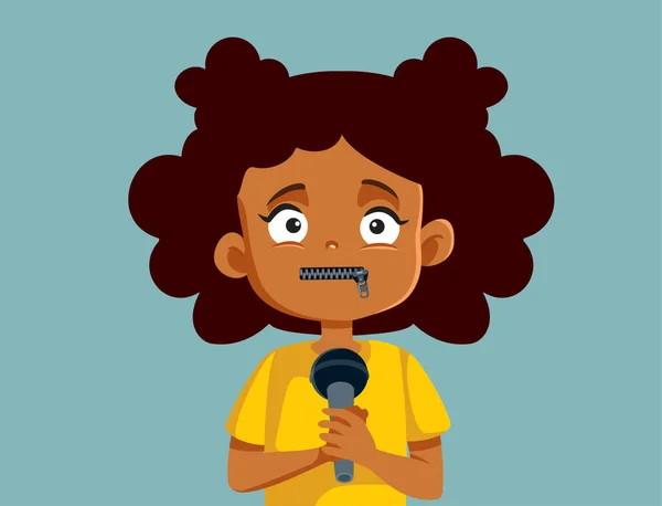 Stressed Child Suffering Public Speaking Phobia Vector Cartoon — Stok Vektör