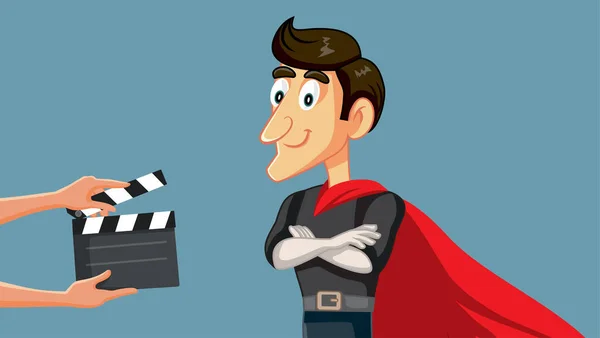 Actor Filming Superhero Action Movie Vector Cartoon Illustration — Διανυσματικό Αρχείο